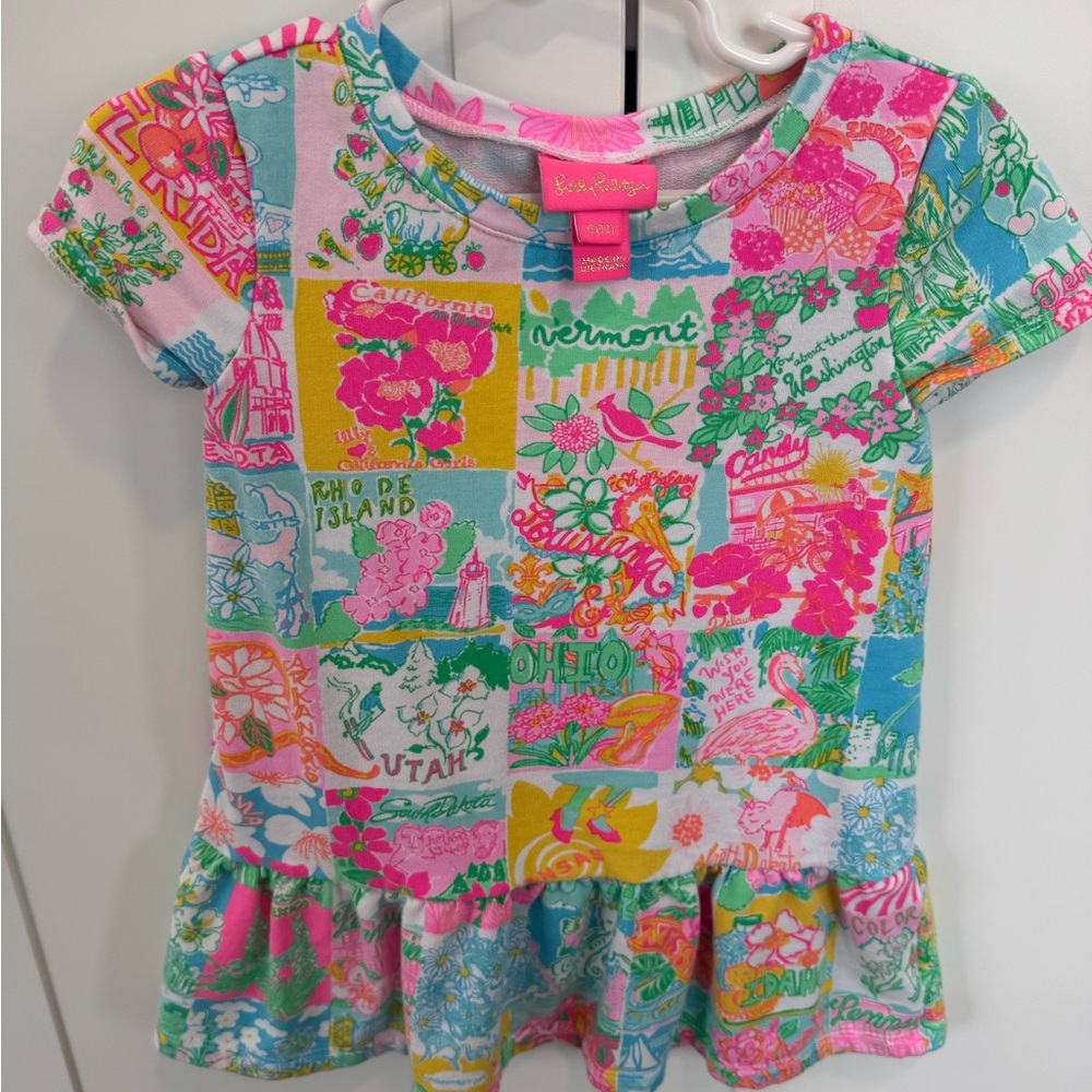 Lilly Pulitzer Girls STATES Dress Size XS (2T-3T) can you find your state? 🍑🍊💚